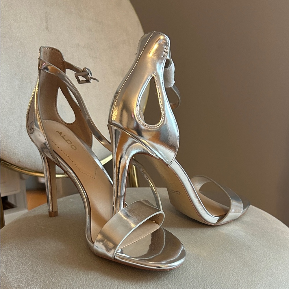 Aldo Metallic Silver Strappy Heels